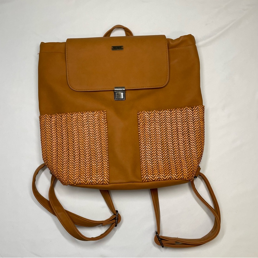Roxy Brown Faux Leather Woven Detail Backpack